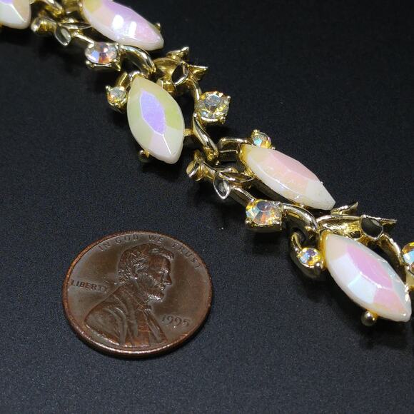 Vintage 1960s Signed White Fire Polished Rhinestone Bracelet - Picture 8 of 10